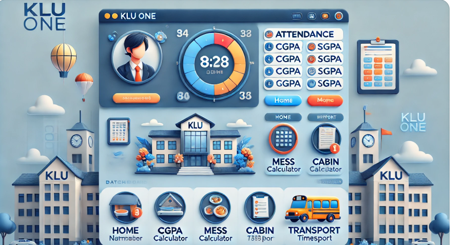 Illustration of KLU ONE portal interface with various integrated tools and features